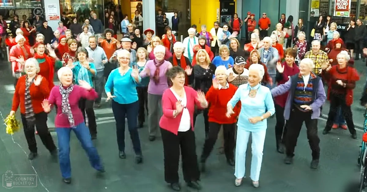 An elderly group of people surprise everyone with a flash mob