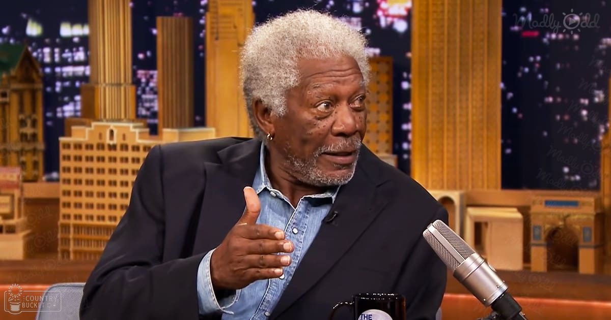 An older adult male wearing a dark blazer over a light blue denim shirt, seated in front of a cityscape backdrop on a talk show set.