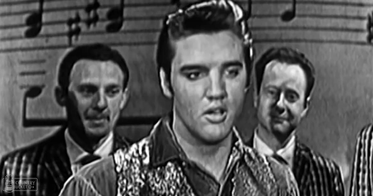 Young adult male in patterned shirt with bow tie, likely mid-20th century setting; other adults in striped shirts and bow ties, musical notation on wall, bright indoor lighting.
