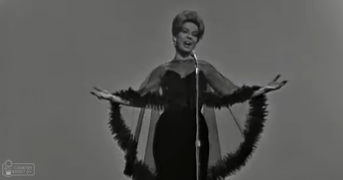 An adult female performer wearing a form-fitting black dress with feather-like wings stands on stage in front of a microphone stand, with even lighting and no specific background distractions.