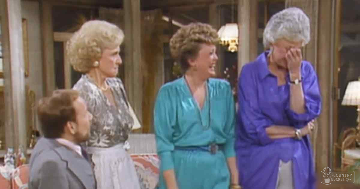 A group of women in an indoor setting, possibly from a sitcom; adults and older adults dressed casually with a formal decor suggesting the 1980s.