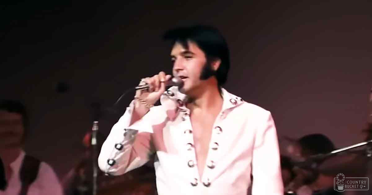 An adult male performer in a 1950s-70s rock 'n' roll style white shirt with rolled-up sleeves, standing on stage at an indoor concert venue with dim lighting and musical instruments visible in the background.