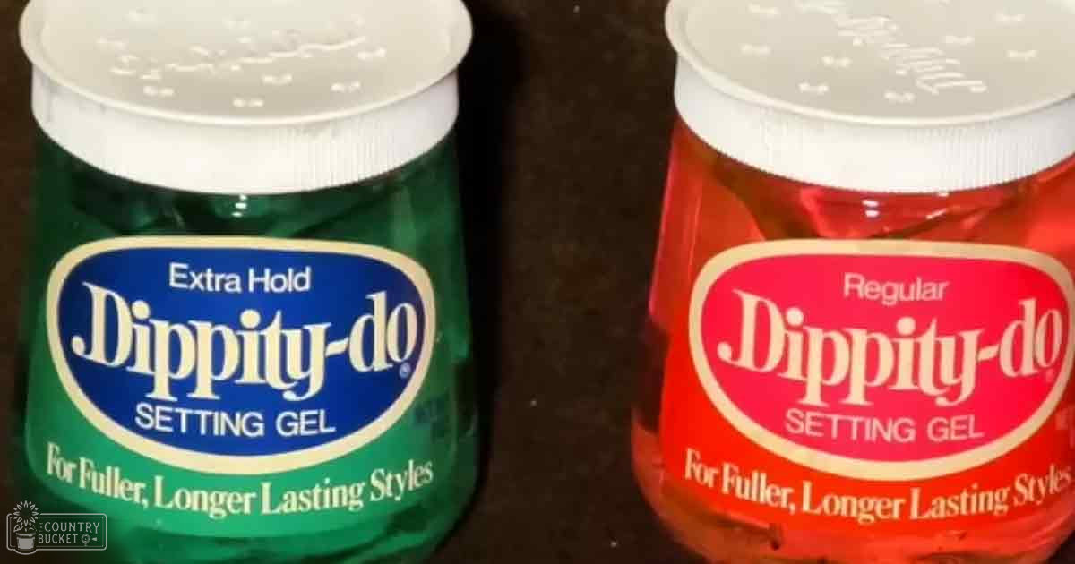 Two jars of Dippity-do Setting Gel, one green 'Extra Hold' and one red 'Regular', displayed indoors.