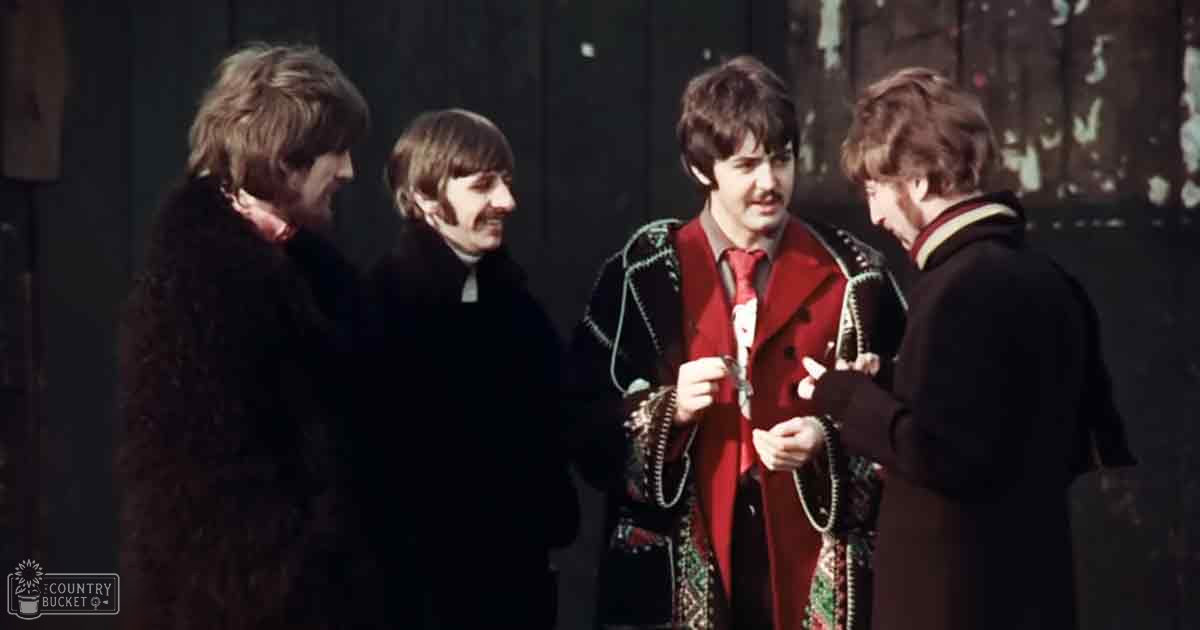 Four adults in a winter outdoor setting wearing stylish coats against a worn urban backdrop.