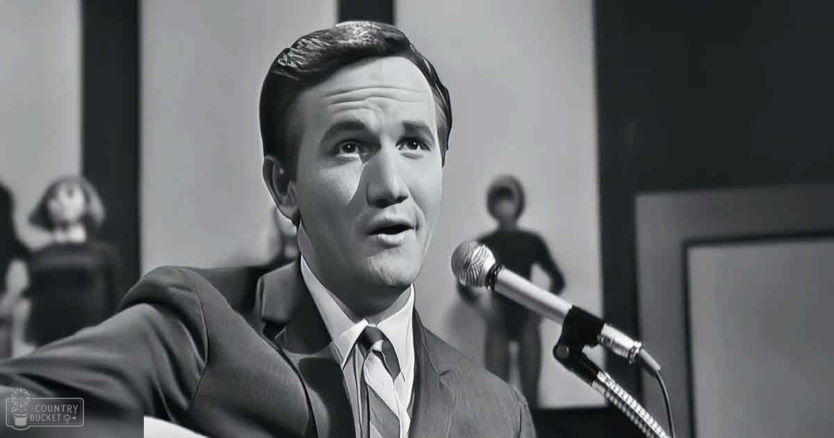A young adult male in a dark suit jacket, white shirt, and tie stands indoors with other musicians or band members dressed similarly; setting appears to be part of a performance or recording session.