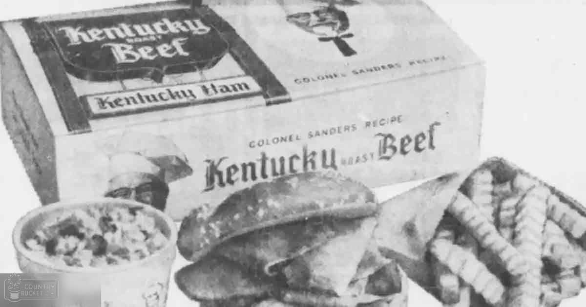 Close-up shot of vintage Kentucky Beef and Ham packaging with Colonel Sanders' recipe printed on it against a plain background.