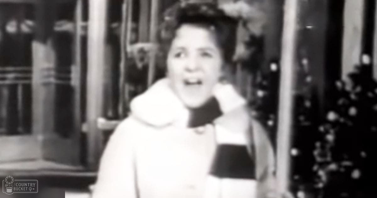 A young adult female in a vintage-style outfit with a black bow tie at the collar stands indoors during what appears to be Christmas, surrounded by holiday decorations and natural light.