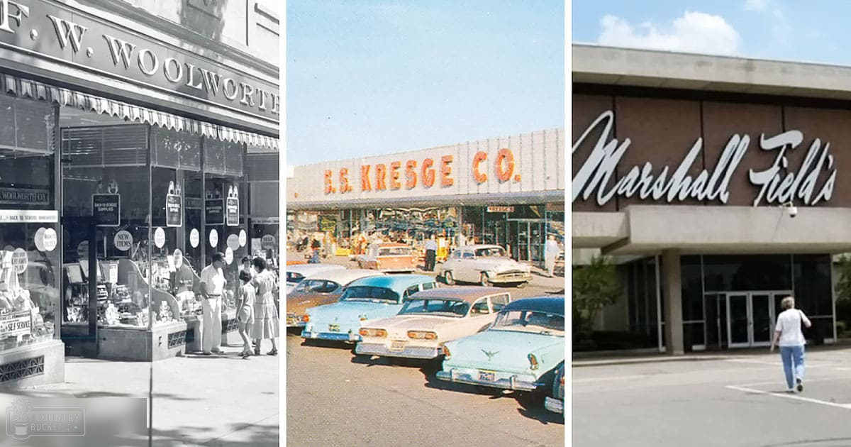Mid-20th-century department store scene with adults in vintage attire, including dresses, shirts, and pants, highlighting the fashion of the era.