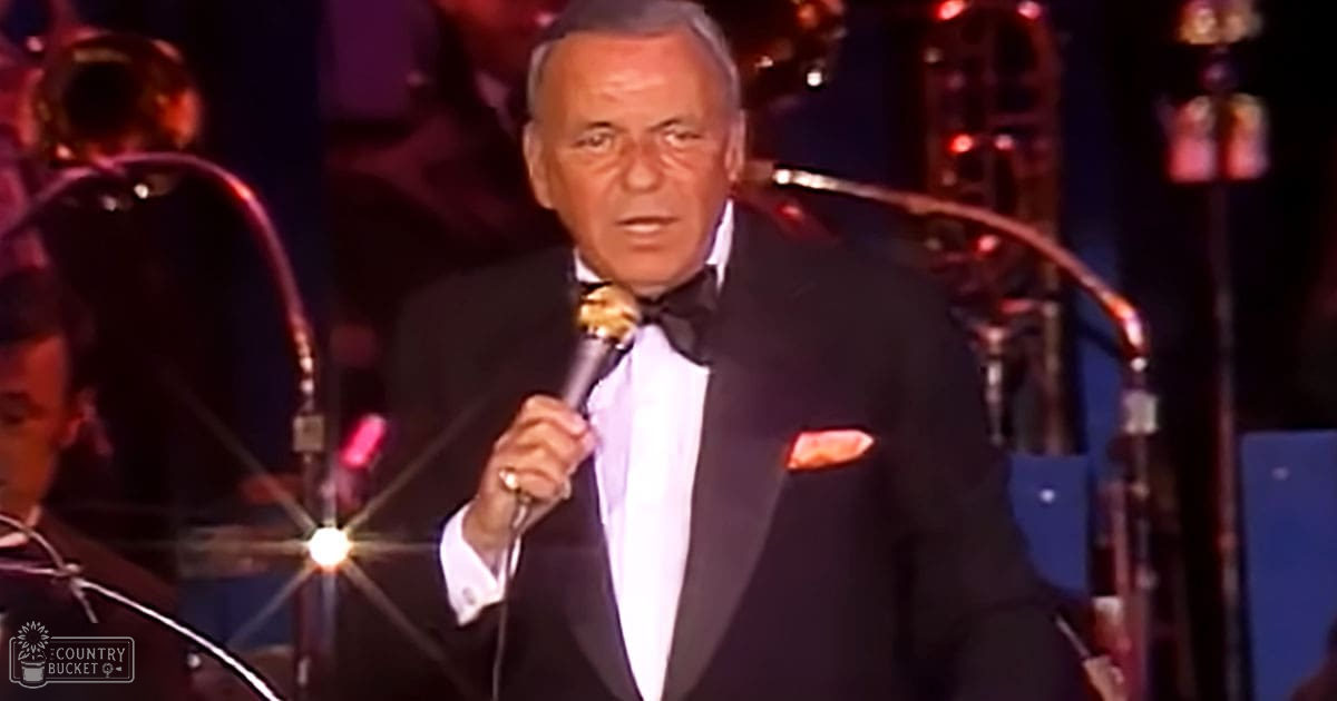 A middle-aged male adult in a black tuxedo with an orange pocket square performs on stage, holding a microphone.
