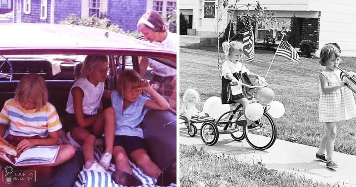 Children playing on a sunny suburban sidewalk near their home with an older model car parked nearby.