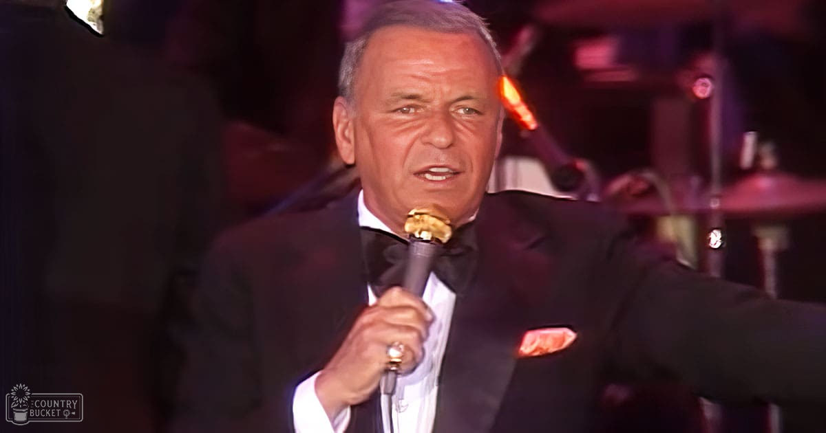 A middle-aged man in a black tuxedo with a white shirt and red pocket square performing on stage at a nightclub, holding a microphone.