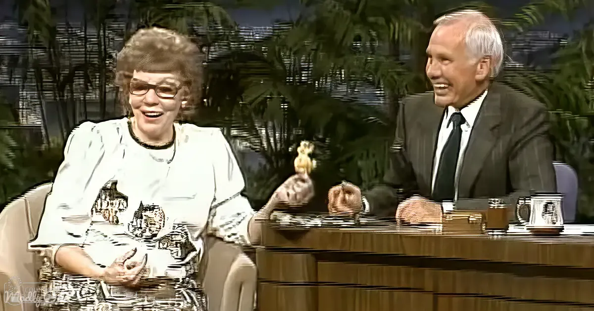 Talk show set with palm trees, bright studio lighting, and vintage clothing from the mid-20th century.