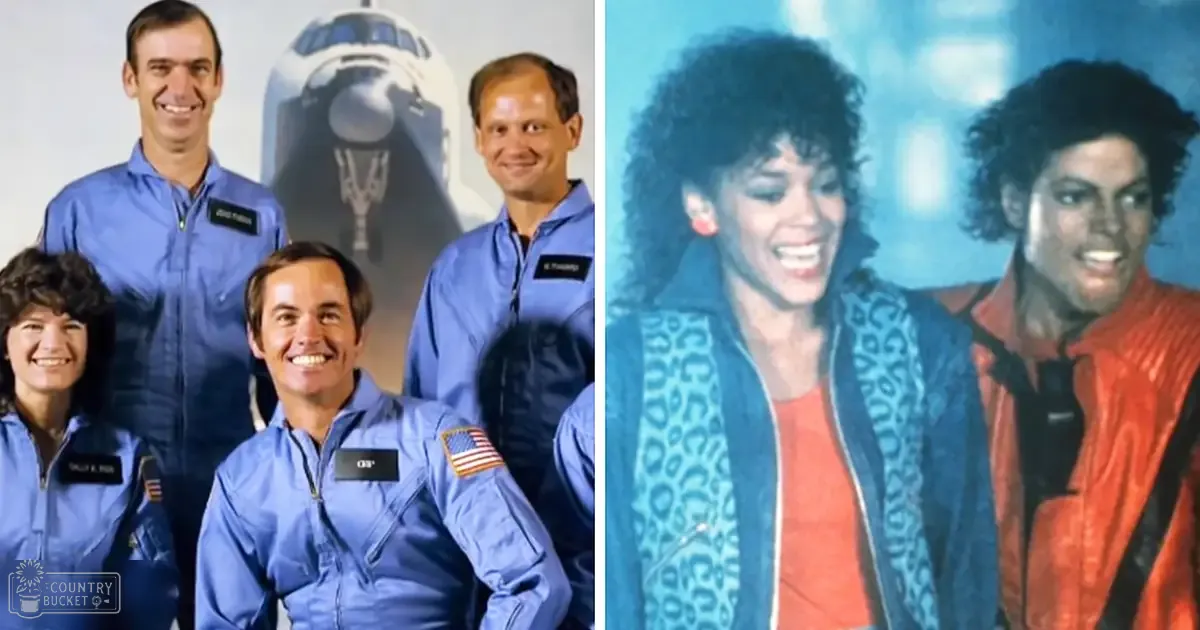 Group photo with adults in NASA flight suits, likely from a studio or office setting with Space Shuttle backdrop.