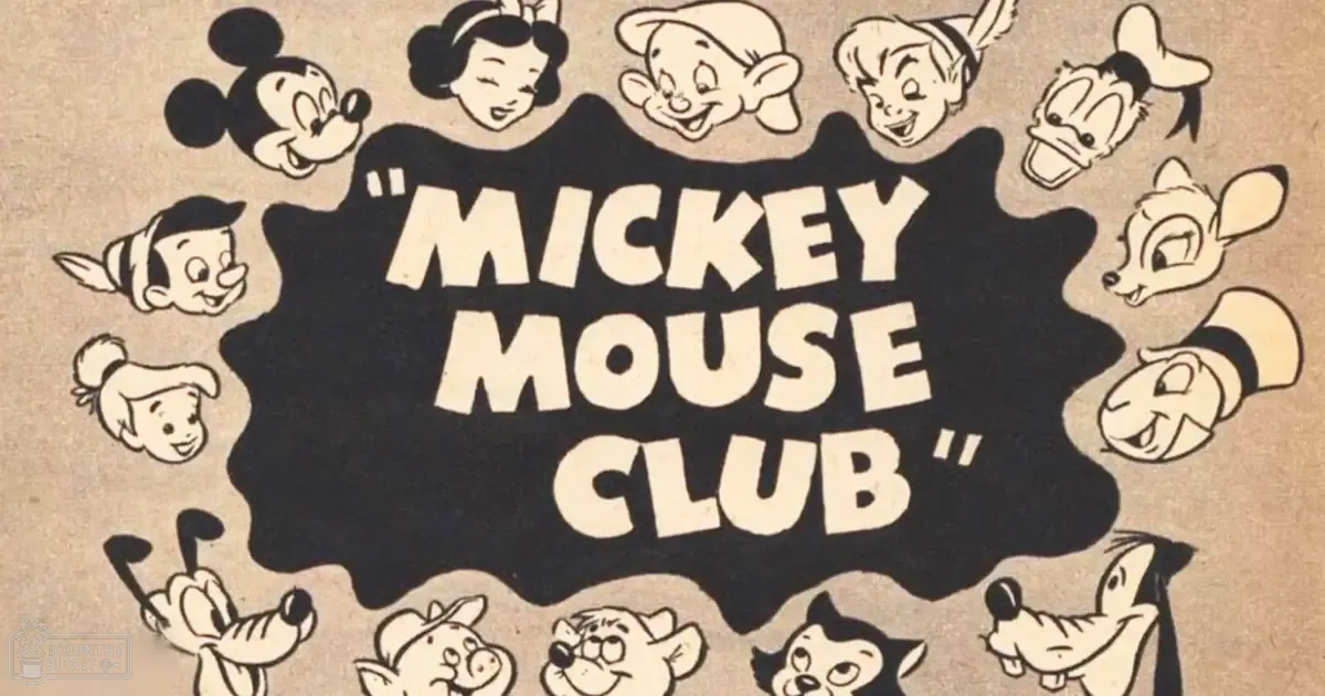Promotional graphic with Mickey Mouse Club characters in a simple background with even lighting.