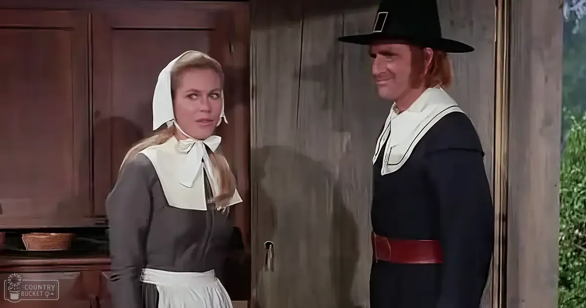 17th-century American historical drama scene with Pilgrim attire, rustic interior, earthy tones.