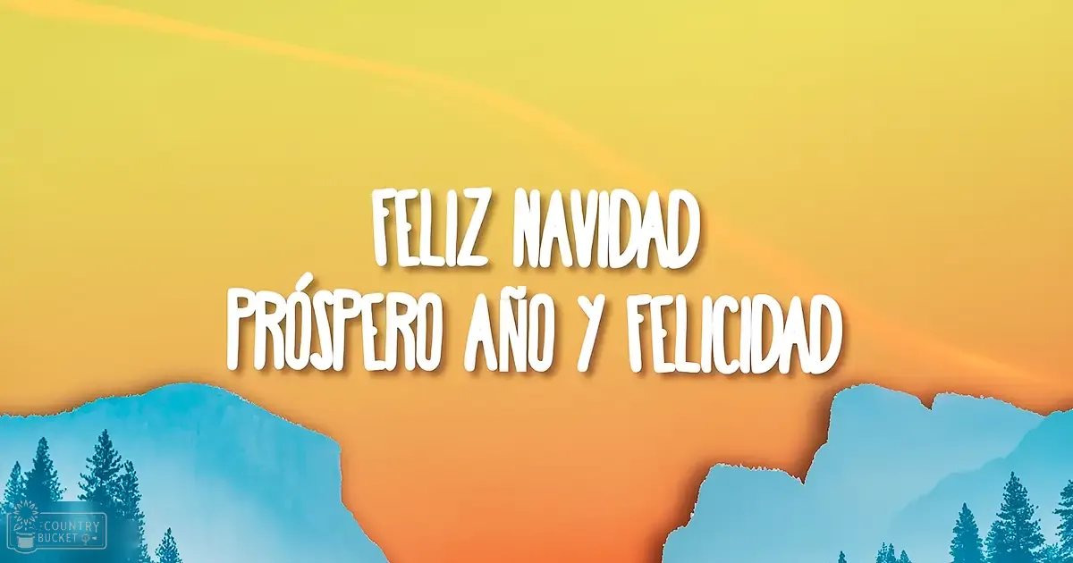 Festive greeting card with 'Feliz Navidad' text in a gradient yellow-orange background with silhouettes of trees at corners.