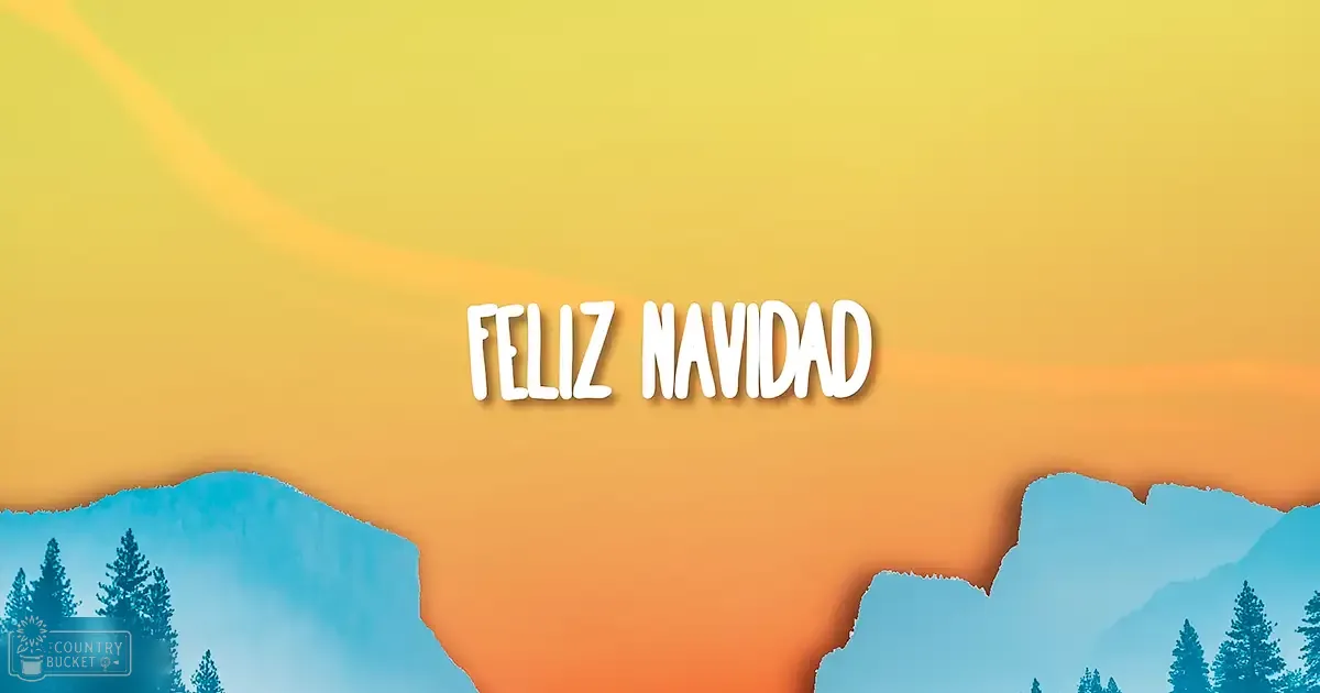 A festive greeting card with 'Feliz Navidad' text over a gradient background transitioning from yellow to orange at sunset or sunrise.