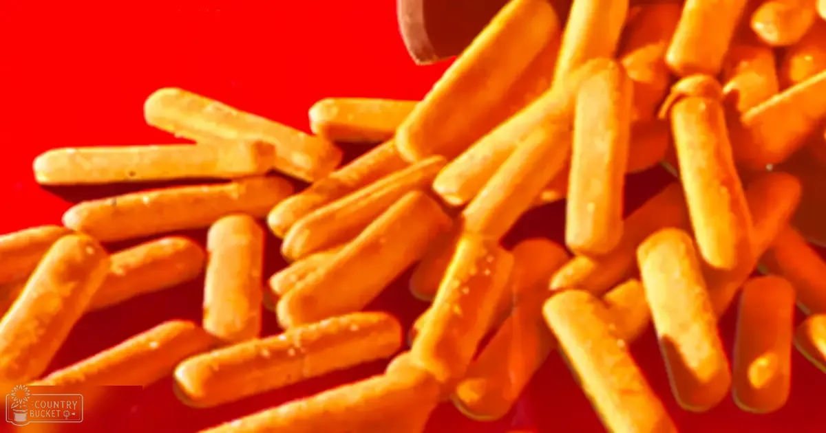 A close-up of freshly cut carrot sticks with moisture droplets on a red background, indoors.