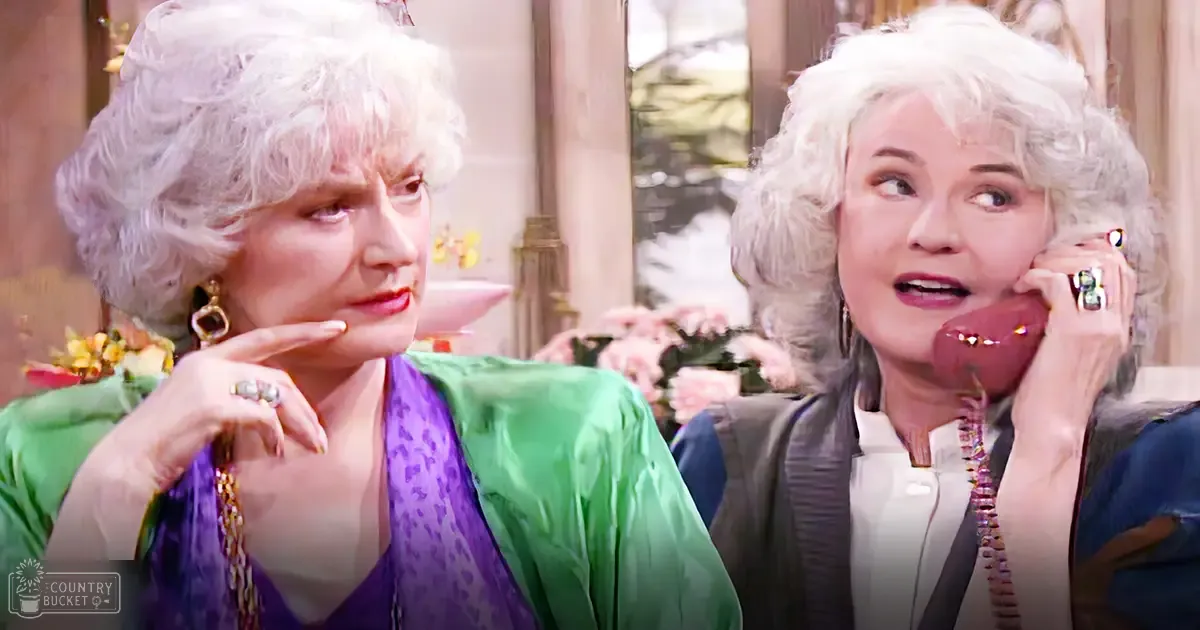 Two older adults dressed elegantly, one wearing a purple garment with green shawl and the other in a dark blazer over a white shirt, indoors with natural light filtering through.