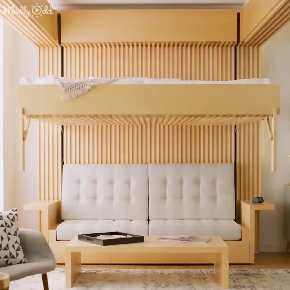 A serene daytime indoor living space with neutral tones, minimalist furniture design, and natural lighting.