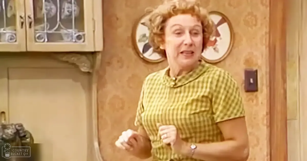 A middle-aged adult female wearing a green checkered short-sleeved button-up shirt with a relaxed fit, accessorized with a watch on her left wrist, in an indoor kitchen setting with wooden cabinets and decorative plates.