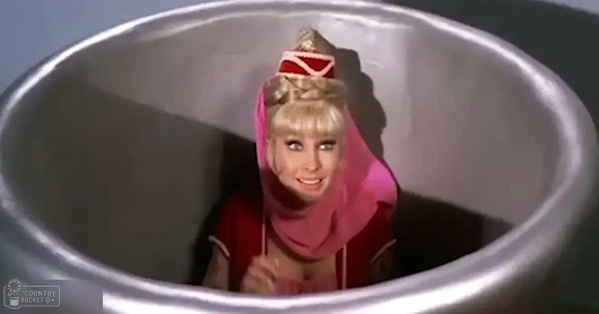 A young adult female in a retro-style red and white costume with a high collar and long sleeves, wearing a crown or tiara, stands indoors against neutral-colored walls.