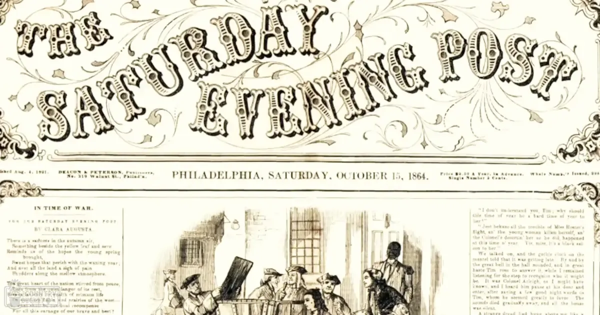 An adult male singer in a long coat with a high collar indoors, an adult female in a dress with a high neckline and dark hair tied back, another adult male wearing a hat with a brim; Philadelphia setting, daytime indoor scene with muted tones of black, white, gray, and beige.