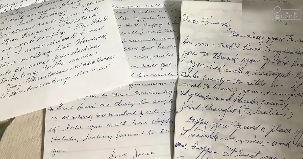 Several sheets of paper with handwritten text on a plain background, indoors