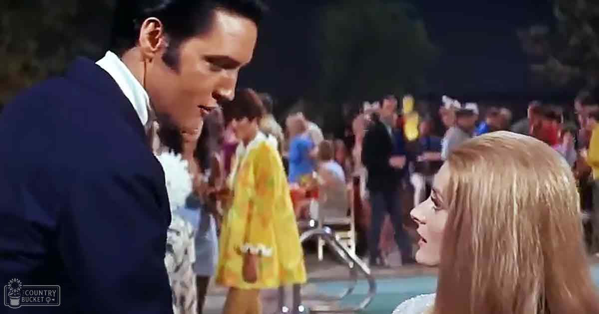 Adult male in dark blue suit jacket and white shirt near a poolside area with other people socializing.