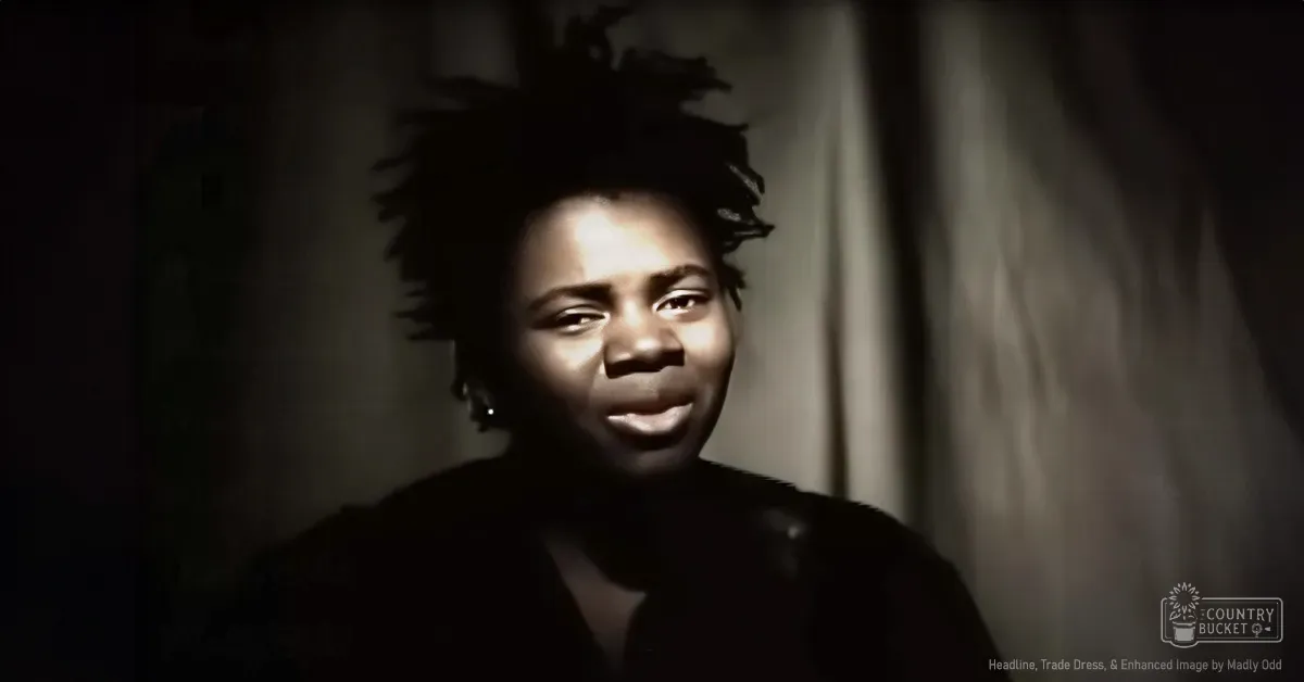 A young adult female wearing a dark-colored top with short sleeves and small hoop earrings stands indoors against neutral-toned walls.
