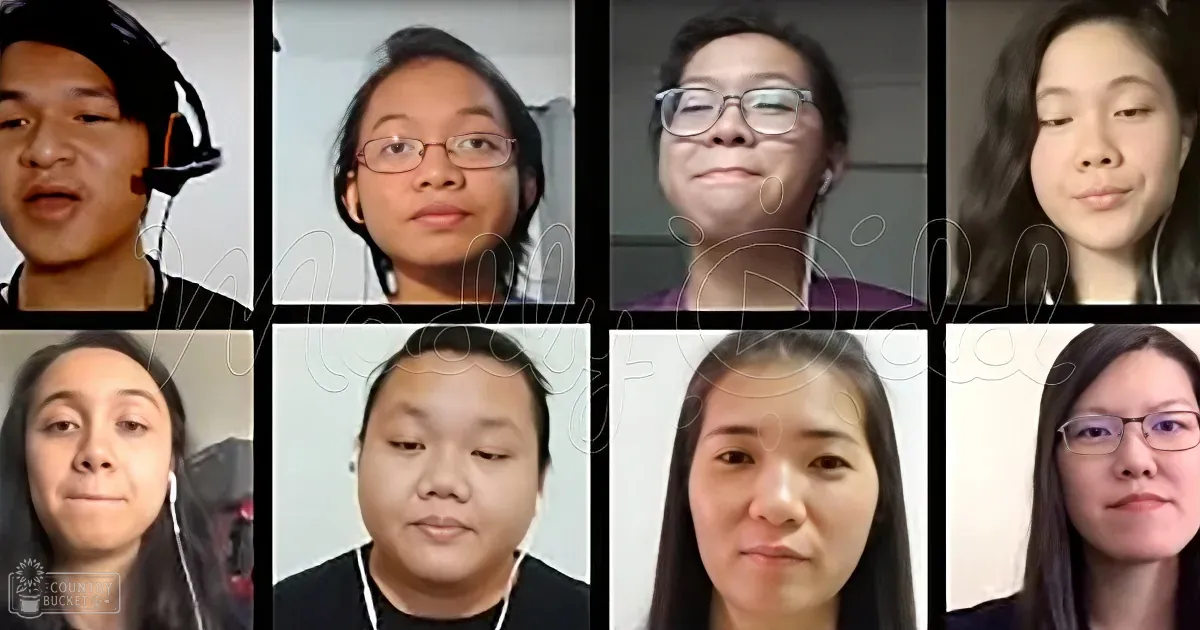 A collage of eight individuals, each wearing headphones, with varying expressions and backgrounds.